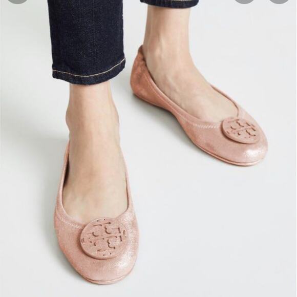 Tory Burch Shoes - NWT$228 Tory Burch Minnie Travel Meadowsweet TT Logo Leather Ballet Flats 5.5